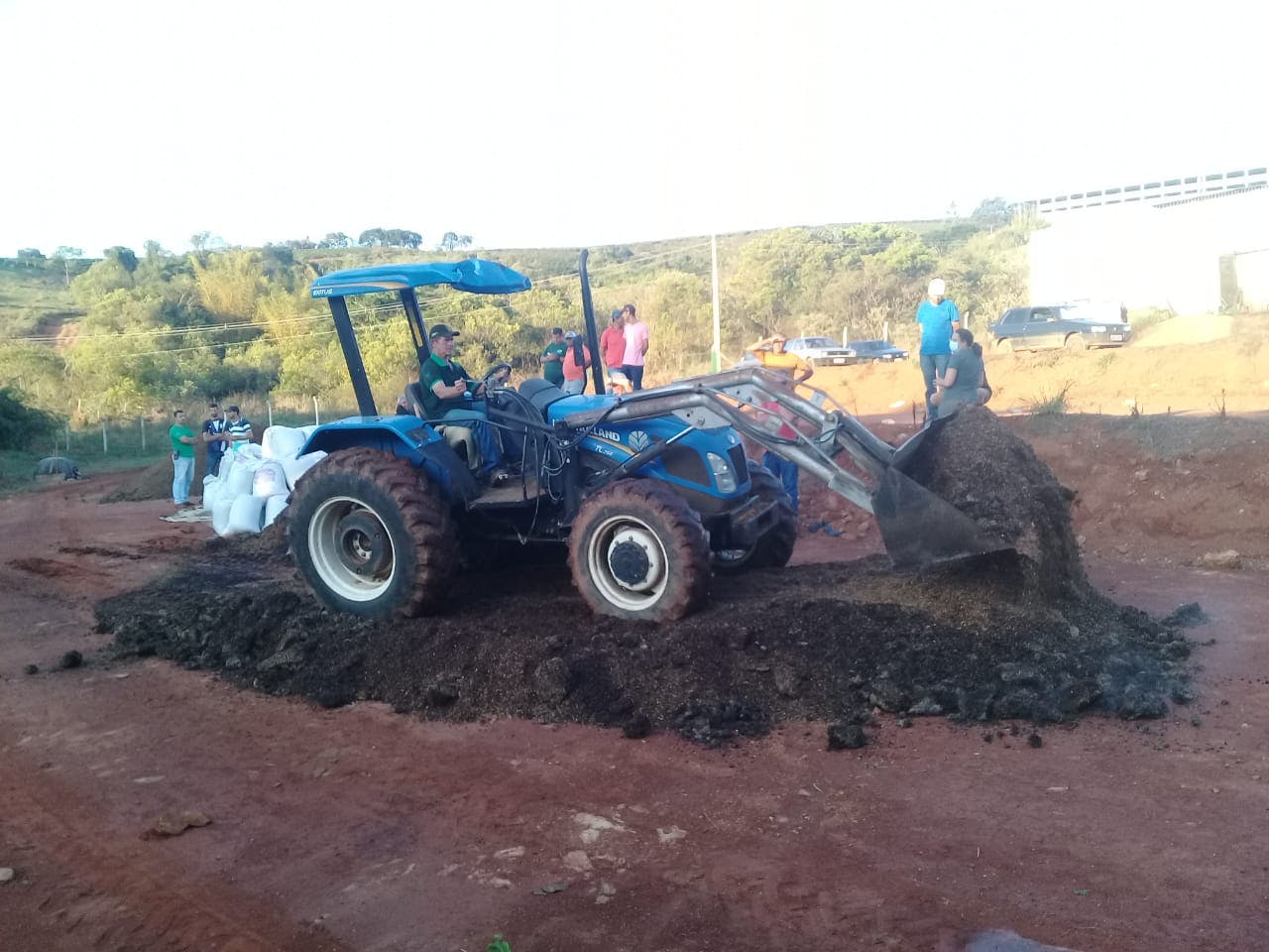 Mixing the humid preparation with a tractor.